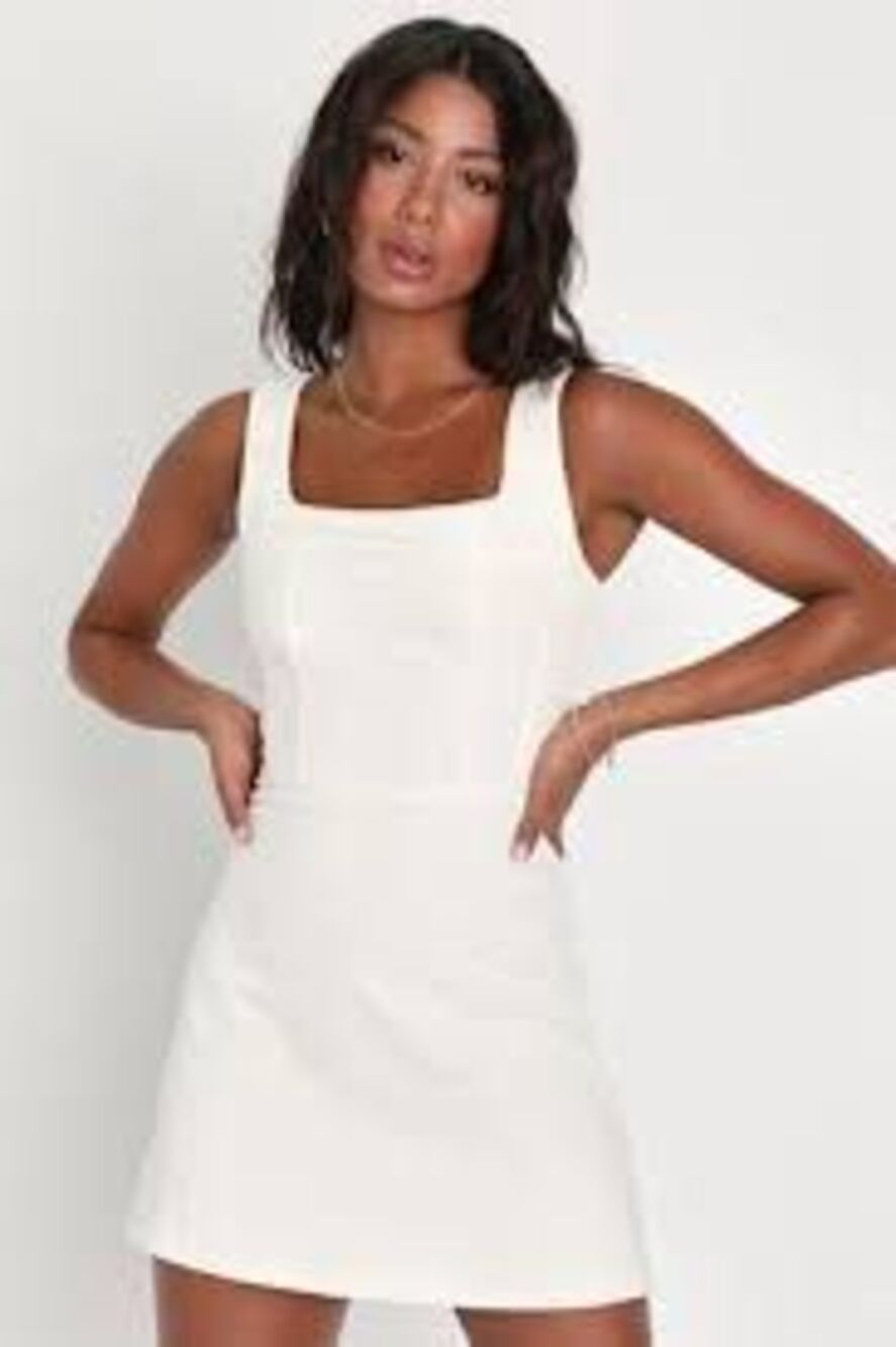 Lulus White Denim Square Neck Mini Dress Size Medium NWT